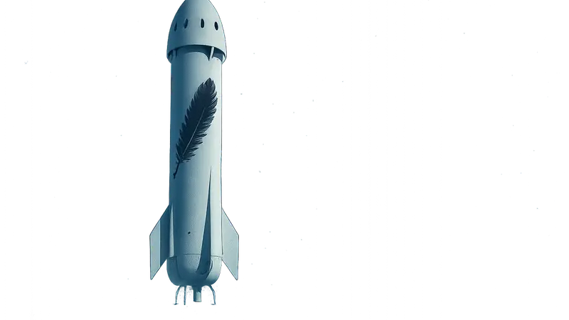 Изображение логотипа Blue Origin или космической ракеты, такой как New Glenn, на фоне звёздного неба.