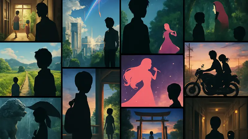 Коллаж кадров из десяти лучших аниме-фильмов последних 20 лет, включая «Твоё имя» и «Belle»