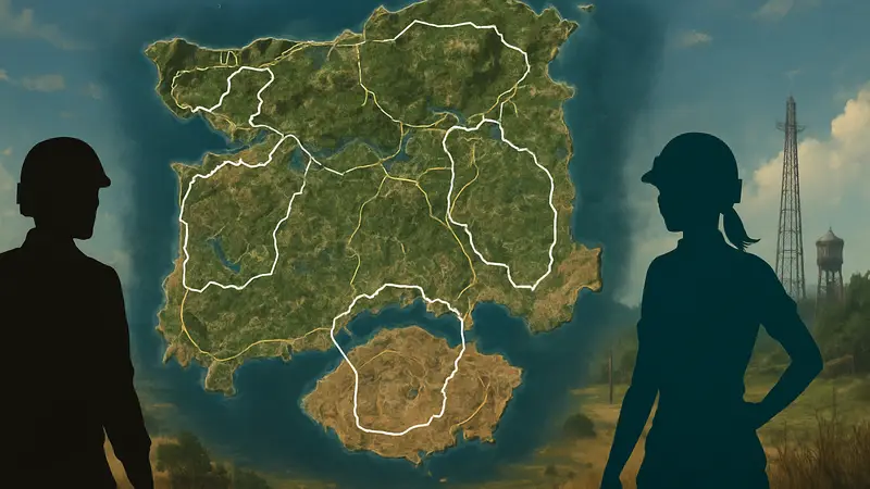 Карта мира PUBG с выделенными регионами для ротации карт в апреле 2026