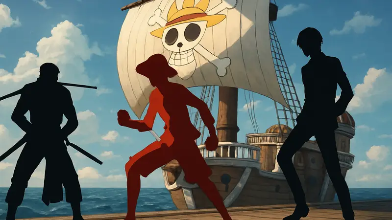 Луффи, Зоро и Санджи из аниме One Piece на корабле, готовятся к битве