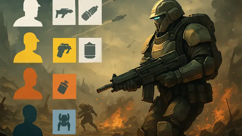 Изображение из Helldivers 2 с бойцом на поле боя и иконками Warbond-пропусков, демонстрирующих тир-лист