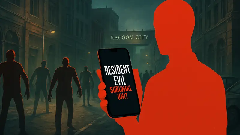 Мобильная игра Resident Evil Survival Unit, зомби на улицах Raccoon City, логотип игры.