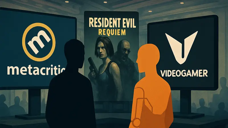 Логотип Metacritic и Videogamer, символизирующие противостояние живой журналистики и ИИ-обзоров.