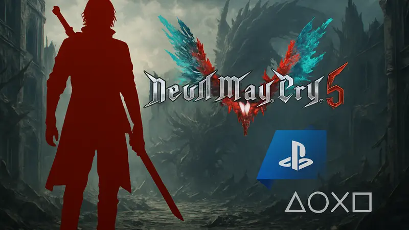 Логотип Devil May Cry 6 на фоне силуэта Данте или Неро, анонс на State of Play
