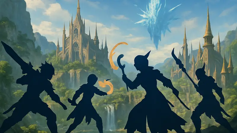 Персонажи Final Fantasy 14 сражаются на фоне новой локации из обновления "Путь к Небесам"