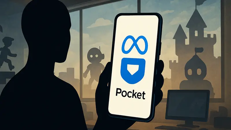 Логотип Meta Pocket на экране смартфона, символизирующий создание игр с ИИ