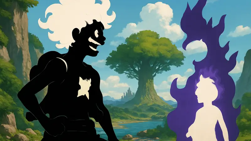 Луффи из One Piece в трансформации Gear 5, предвкушая Gear 6.