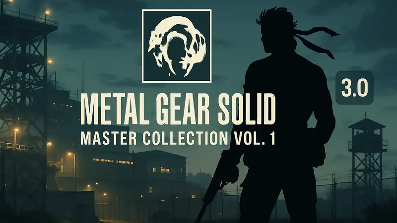 Логотип Metal Gear Solid Master Collection Vol. 1 на фоне игры. Обновление, патч 3.0.