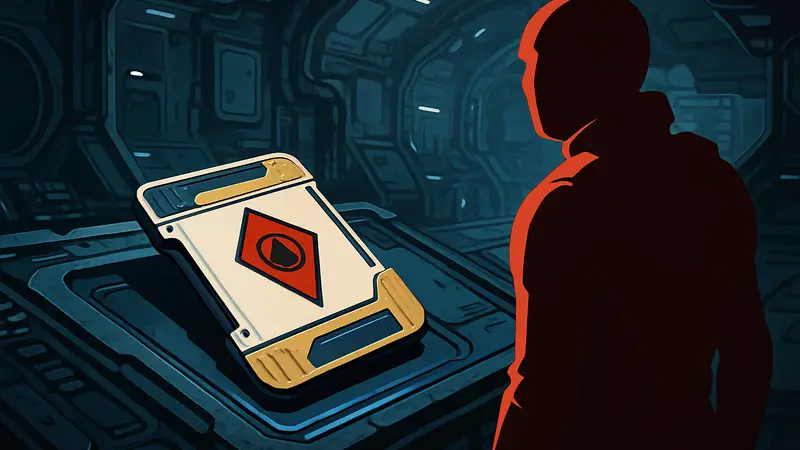 АтласПасс из No Man's Sky, лежащий на технологическом столе космического корабля.