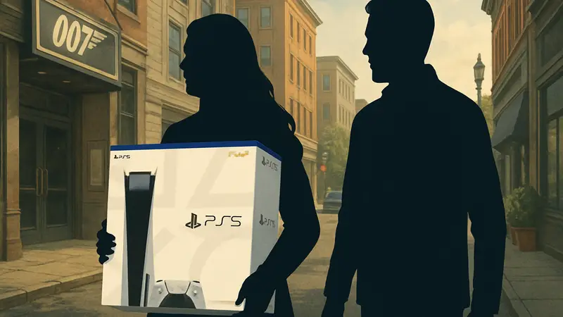 Лана Дель Рей с мужем Джереми Дюфреном несет коробку с новой PlayStation 5.