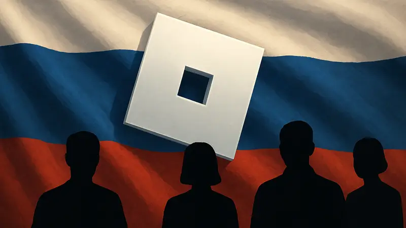 Логотип Roblox на фоне российского флага, символизирующий возможную разблокировку платформы в России.
