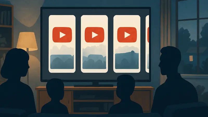 Люди смотрят YouTube Shorts на большом экране телевизора, демонстрируя популярность формата.