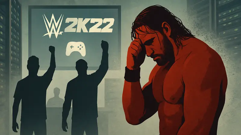 Игроки WWE 2K22 прощаются с онлайн-режимом, на фоне исчезающие серверы. Грустный рестлер.