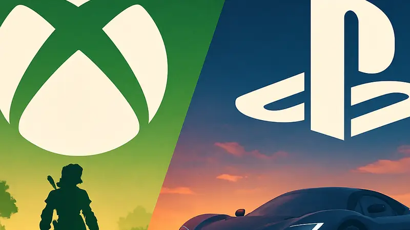 Логотипы Xbox и PlayStation 5, символизирующие стратегические решения Microsoft о мультиплатформенности игр.