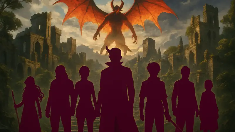 Ключевой постер аниме Demons' Crest с персонажами и датой выхода.