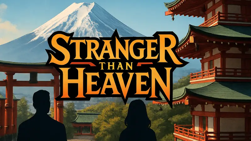 Логотип игры Stranger Than Heaven на японском фоне, символизирующий культурный аспект