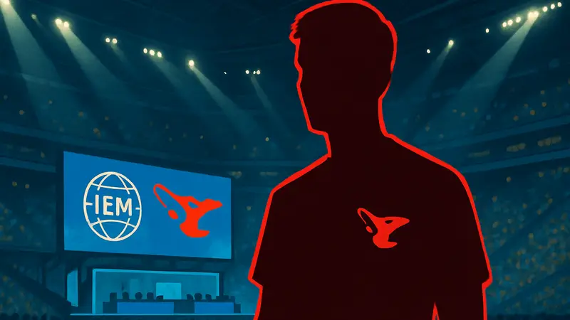 Игрок torszi из команды MOUZ на фоне киберспортивной арены IEM Rio с логотипами.