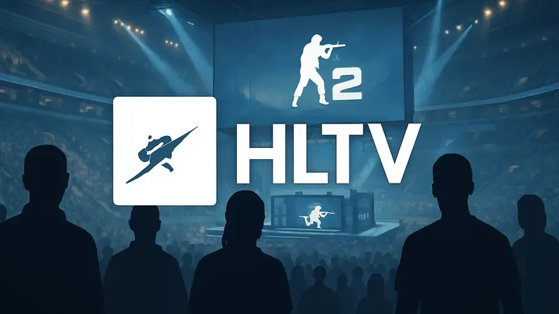 Логотип HLTV на фоне соревнований по Counter-Strike 2
