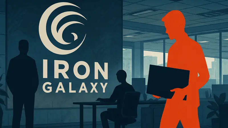 Логотип студии Iron Galaxy или изображение, символизирующее игровую индустрию и увольнения.