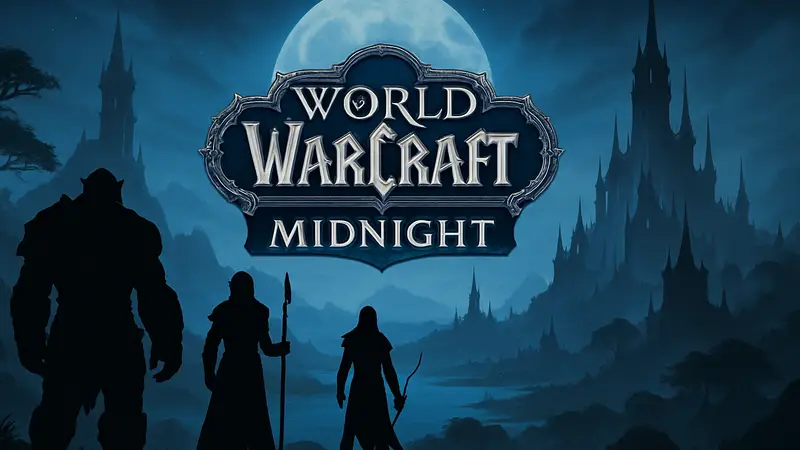 Логотип World of Warcraft: Midnight на фоне фантастического мира Азерота