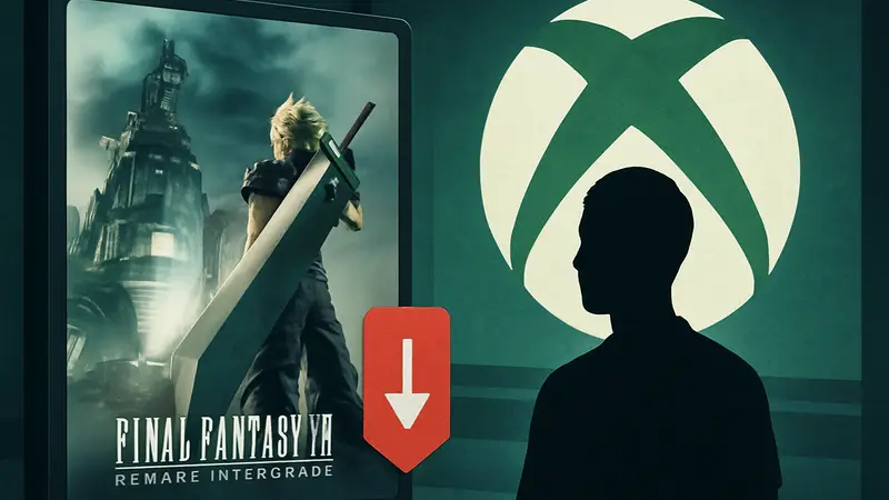 Обложка Final Fantasy 7 Remake Intergrade на фоне логотипа Xbox, скидка на игру в цифровом магазине.