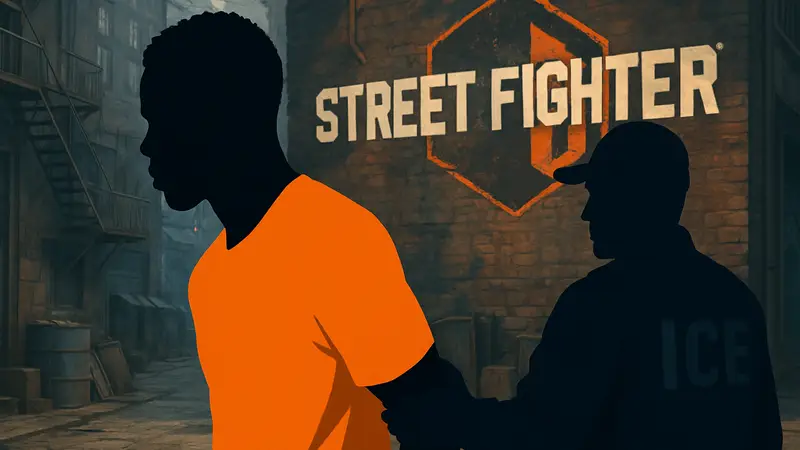 Игрок Street Fighter 6 Ludovic Mbock задержан ICE, фон с логотипом Street Fighter 6.