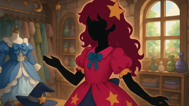 Девушка в ярком наряде из игры Magical Craft: My Enchanted Dress Shop