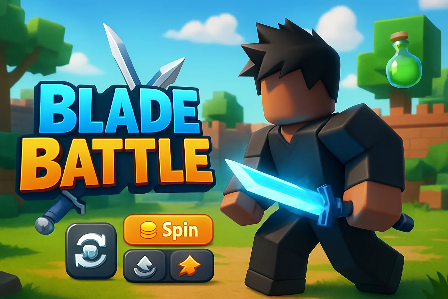 Логотип игры Blade Battle или скриншот из Roblox, показывающий внутриигровые бонусы и элементы интерфейса.