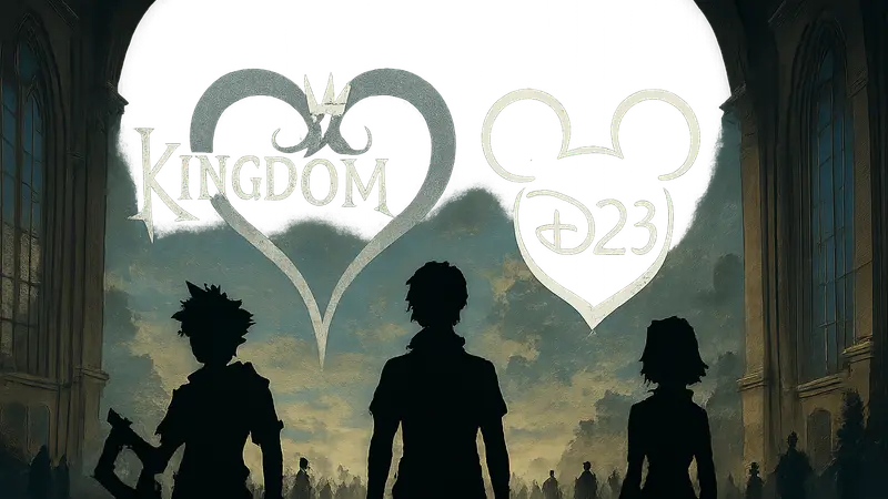 Логотип Kingdom Hearts и эмблема D23, символизирующие предстоящую панель.