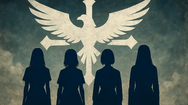 Члены японской музыкальной группы PassCode на фоне стилизованного логотипа, возможно, обложка сингла Liberator