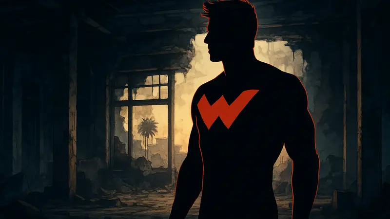 Кадр из сериала Marvel Wonder Man, демонстрирующий главного героя в ключевой сцене.