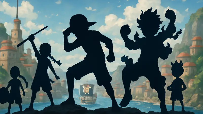 Иллюстрация нескольких юных персонажей из аниме One Piece, демонстрирующих свой потенциал и мощь.