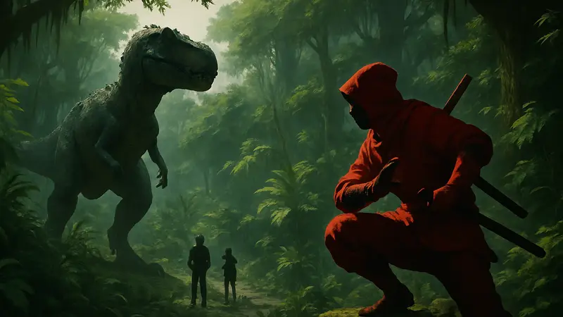 Концепт-арт оригинального аниме Ryuugeshou no Shinobi (Jurassic Shadows) с Anime Expo 2026.