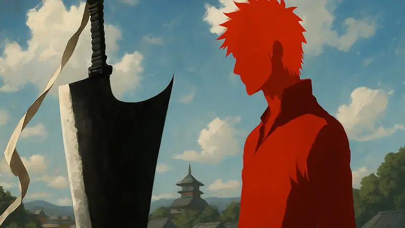 Меч Зангетсу из аниме Bleach, крупный план, рядом с Ичиго Куросаки, символическое значение.