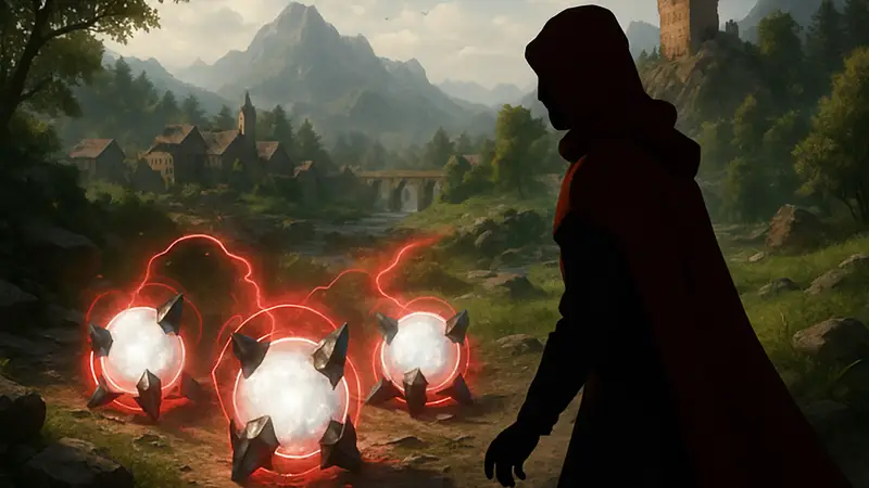 Редкие энергетические Power Cores, необходимые для крафта Kuku Gear, на фоне мира Crimson Desert.