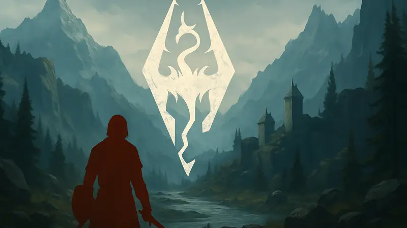 Логотип The Elder Scrolls на фоне Скайрима, символизирующий изменения в RPG-механиках