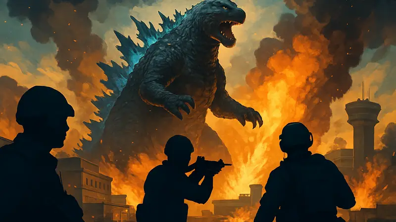 Годзилла атакует в Call of Duty Mobile на фоне взрывов