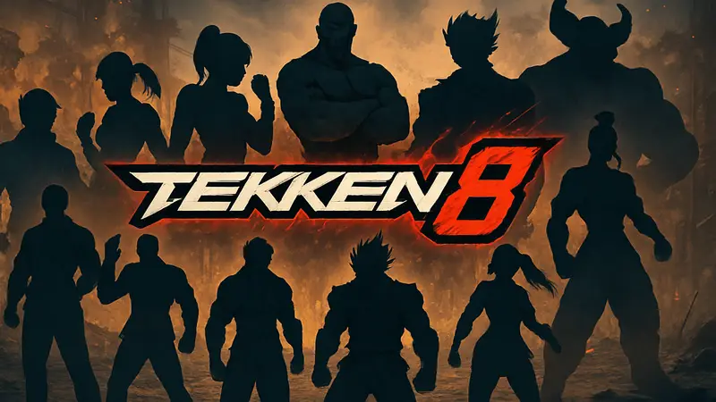Логотип Tekken 8 на фоне игровых персонажей, символизирующий предстоящее обновление.