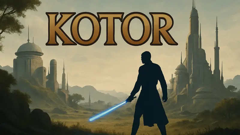 Ремейк Star Wars Knights of the Old Republic, логотип KOTOR, джедай с мечом