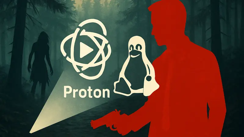 Логотип Proton от Valve, запускающий Deadly Premonition на Linux.