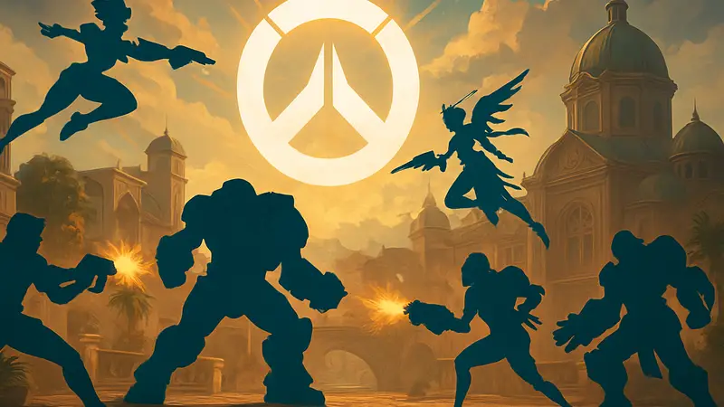 Герои Overwatch в динамичной битве на карте, символизирующей возрождение игры и её новый успех.