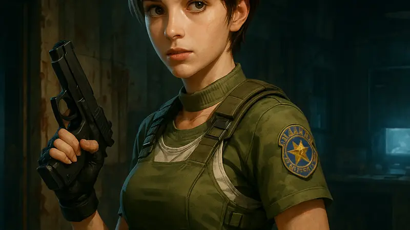 Изображение Ребекки Чемберс из Resident Evil, возможно, в стилистике Resident Evil Survival Unit.