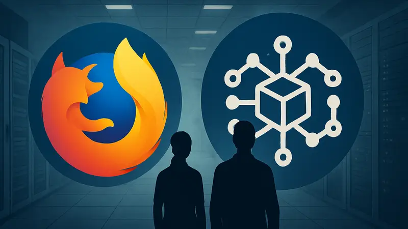Логотип Firefox рядом с символикой искусственного интеллекта.