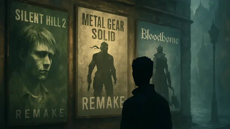 Логотипы культовых игр, таких как Silent Hill 2, Metal Gear Solid и Bloodborne, концепт ремейков.