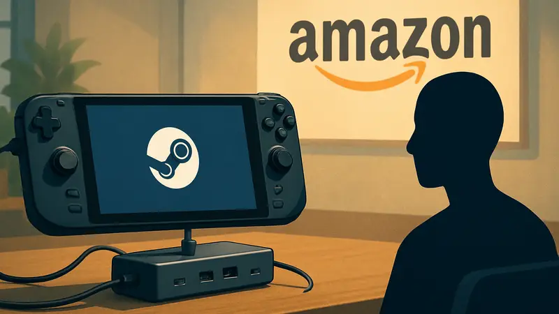 Док-станция Anker 6-в-1, подключенная к Steam Deck, с логотипом Amazon, демонстрирующая выгодную цену