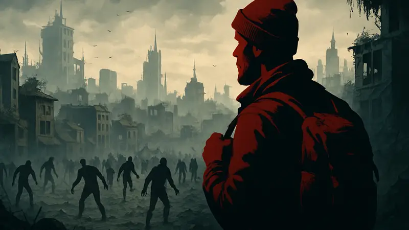 Спайк из Dying Light 2 на фоне города, охваченного зомби-апокалипсисом