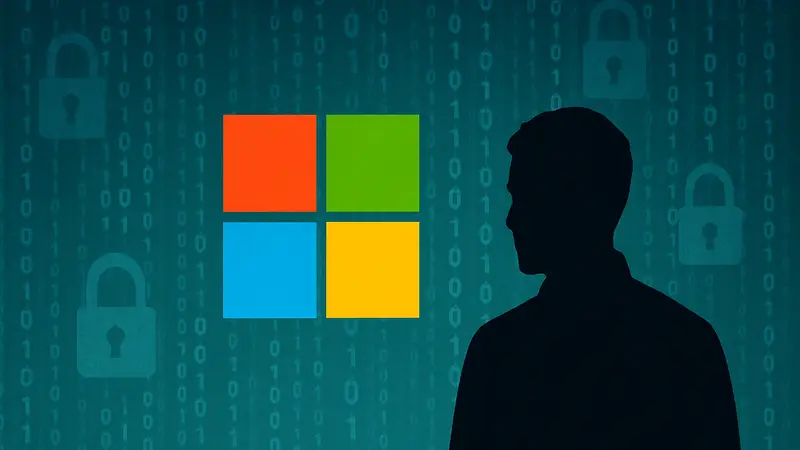 Логотип Microsoft на фоне цифровых кодов, символизирующих кибербезопасность