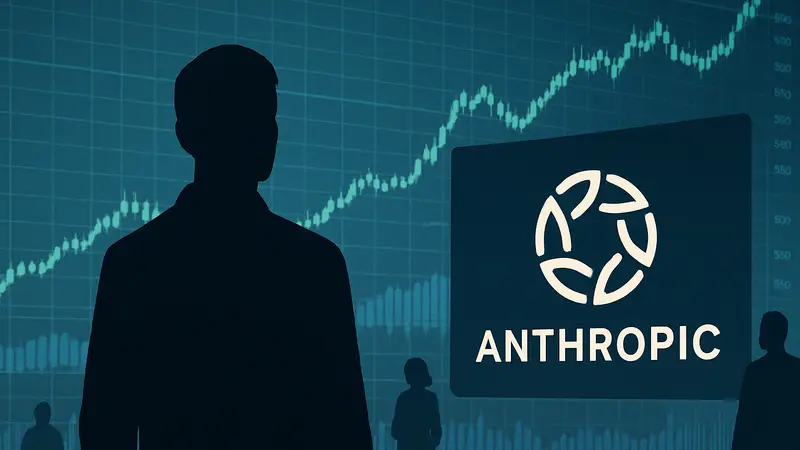 Логотип компании Anthropic на фоне графика фондового рынка, символизирующего IPO.