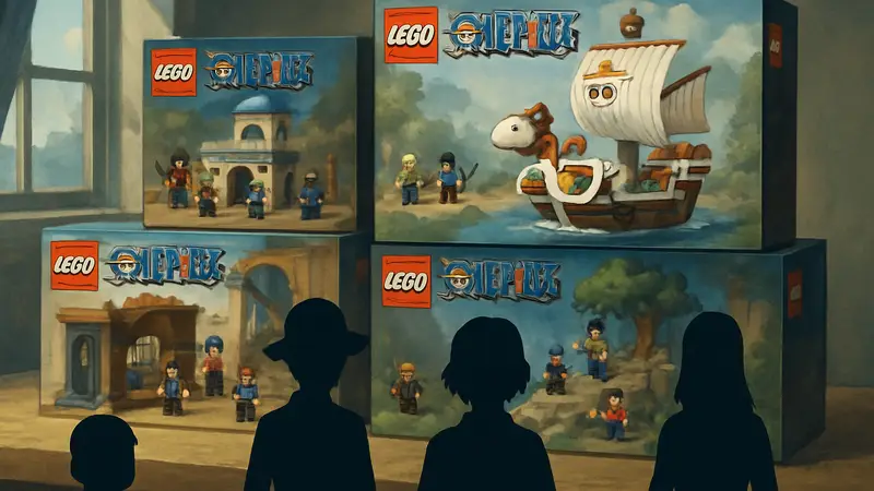 Наборы Lego по One Piece 2 сезона с минифигурками, показанные на фоне.