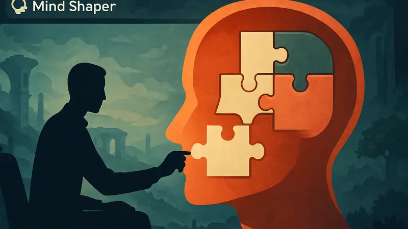 Скриншот игрового процесса Mind Shaper с элементами головоломки внутри разума